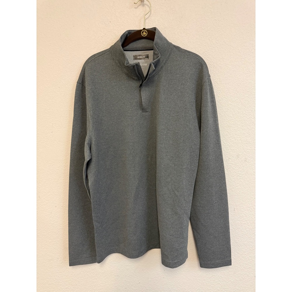 Alfani Mens Stretch Quarter Zip Pullover Gray Ribbed Mock Neck Sweater Large